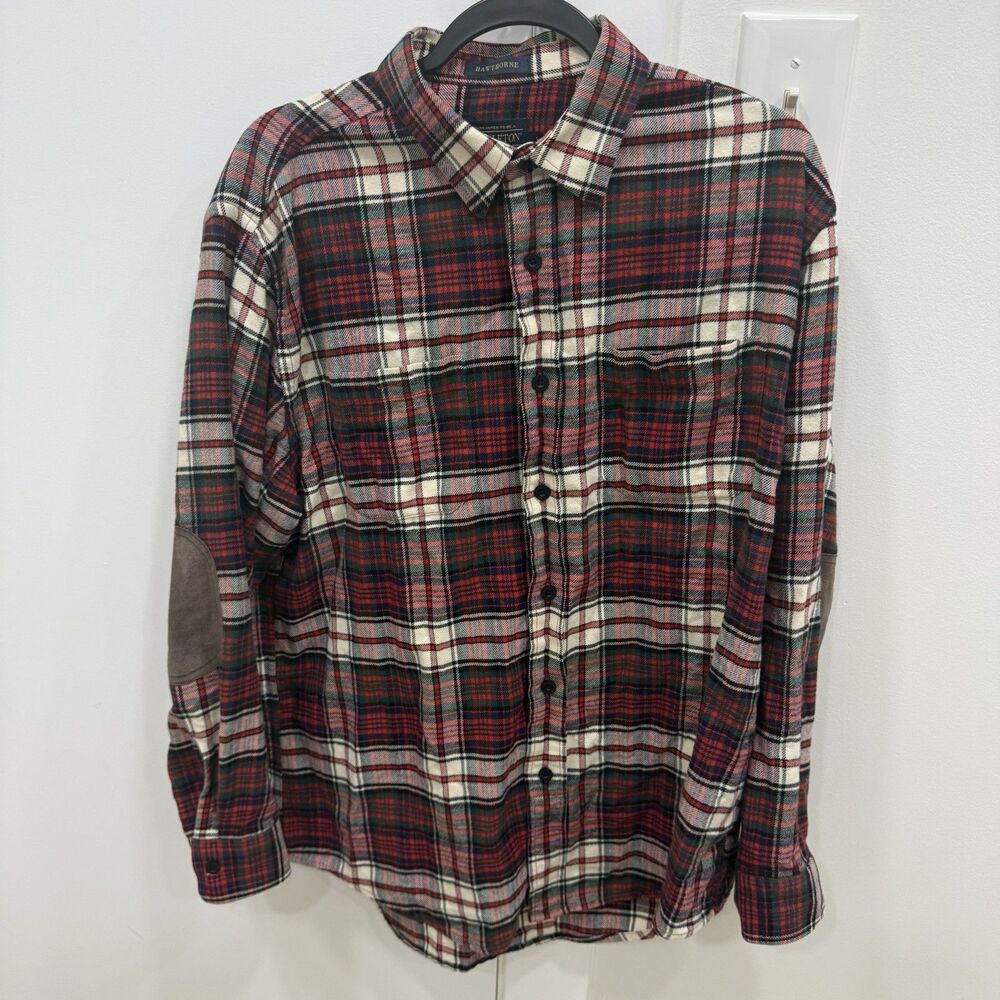 Pendleton Flannel Shirt Men’s L Red Plaid Long Sleeve Hawthorne Elbow Patch